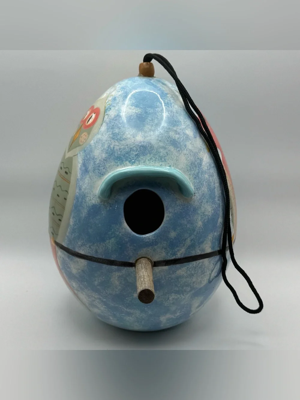 Nest Eggs Ceramic Birdhouse Hand Painted Whimsical Birds Blue Hanging Bird House